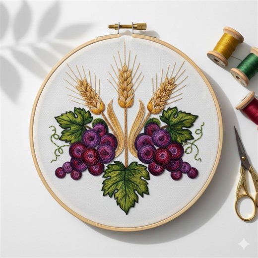 Wheat and Grapes Hand Embroidery Design, Grapes Embroidery PDF File - Etsy