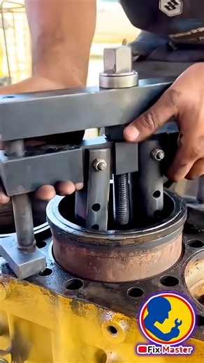 Stuck Engine Liner Removal! 😱 Heavy Diesel Engine Cylinder Liner Pulling Process #shorts
