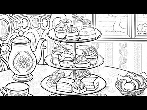 Zen Color by Number app Afternoon Tea, Pastries & Garden View Calm #coloringbook