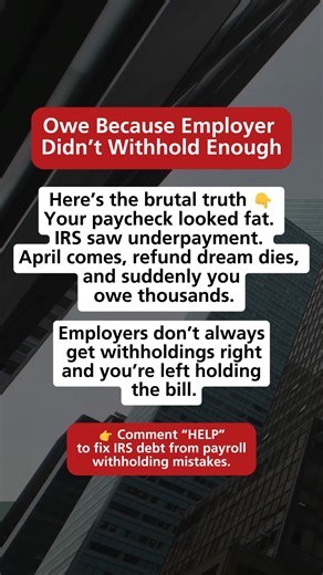 Your paycheck looked fat. IRS saw underpayment. April comes, refund dream dies, and suddenly you owe thousands. 📢 Back taxes got you stressed? You’re not alone Comment “HELP” to see if you qualify for forgiveness! | Tax Lawyer Advocates