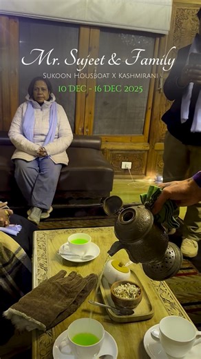 Kashmir tour packages planner on Instagram: "A warm Kashmiri welcome, served with tradition, comfort, and care. From freshly brewed Kahwa to heartfelt hospitality, this is how guests experience Kashmir with Kashmirani. Mr. Sujeet and family enjoying a peaceful stay at Sukoon Houseboat, Srinagar, where every detail reflects local warmth and luxury. Planning a Kashmir trip with family or parents Looking for a safe, premium, and locally curated experience Want authentic houseboat stays with persona