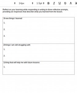 Reflect on your learning while responding in writing to three r... | Filo