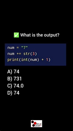 Can you crack this coding puzzle? 💻 Test your Python skills with this tricky output challenge! 😎 Save it, drop your answer in the comments, and tag your coding crew! 👇 Follow for more @shivaconceptsolution #CodingChallenge #PythonPuzzles #TechReels #LearnToCode #DevLife #html #css #pythonquiz #python #shivaconceptsolution #100daysofcode #PythonProgramming | Shiva Concept Solution