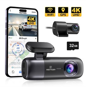 REDTIGER Dash Cam, 4K Front and 1080P Rear Car Dash cam with WiFi & GPS, App Control, Night Vision, Free 32GB Card
