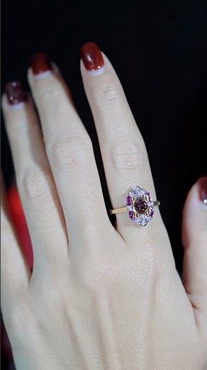 Pink Tourmaline Ruby and Diamond Art Deco Style Engagement Ring