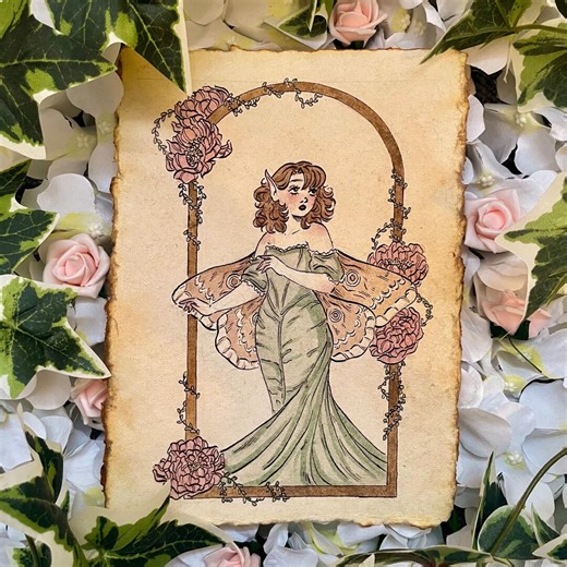 Moth Fairy Original Watercolour Painting | A5 Art Nouveau Vintage-inspired Illustration - Etsy