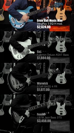 Bass Shop Geek IN Box on Instagram: "Which sound is the best? Ernie Ball Music Man / StingRay 3 EQ H mod. Lake Placid Blue $2,624.00 G&L / Fullerton Deluxe ASAT Bass ALWF-RW $1,884.00 Warwick / STAR BASS 4 FR $1,077.00 Fender / 1978 Jazz Bass 3TS $3,458.00 ✈️International shipping available – for free! 🛍️Shopping URL is in our bio. 🫱@geek_in_box You can contact us via DM or email. email info@bassick.jp #geekinbox #gibbasstagram #bass #bassguitar #bassplayer #basslife #bassgear #instabass #musi