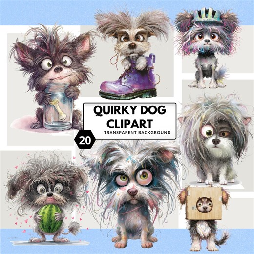 Quirky Dog Clipart – Funny Cartoon Dogs & Playful Whimsy Animals for Creative Projects - Etsy