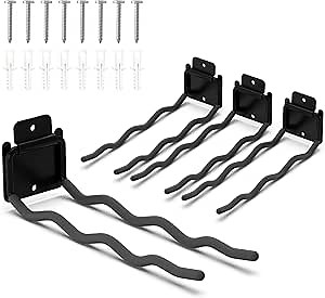 HUHOLE Garage Hooks, Ladder Hangers for Garage Wall, Shovel Holder, 4 Pack Heavy Duty Hook for Ladder, Rake, Folding Chair, Yard Tools, Garden Tool, 12” Wave Curved Utility Hooks