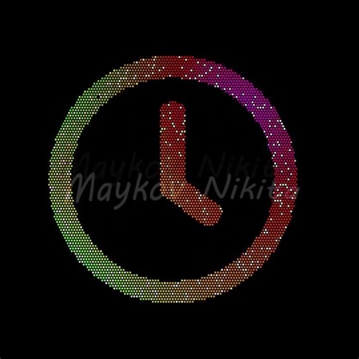 Icon clock is made up of LED square shapes that shimmer and flicker. There are black dead diodes