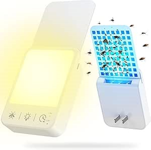 Fruit Fly Traps for Indoors, 2 in 1 Plug in Bug Catcher Indoor Flying Insect Trap with Warm LED Night Light and UV Attractant, Fly Traps Indoor for Home Fruit Fly Killer (1 Device + 6 Glue Cards)