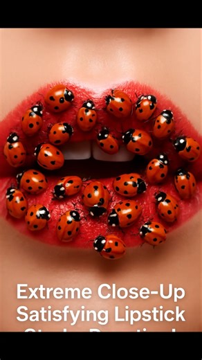 Ladybug Swarm Lips ASMR 🐞💄 | Extreme Close-Up Satisfying Lipstick Stroke Reaction! #asmrshorts