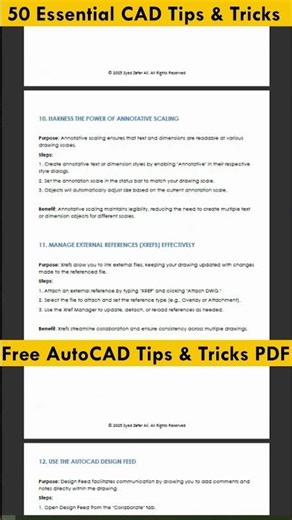 Free AutoCAD PDF for Productivity | 50 Tips to Work Faster #shorts #autocad