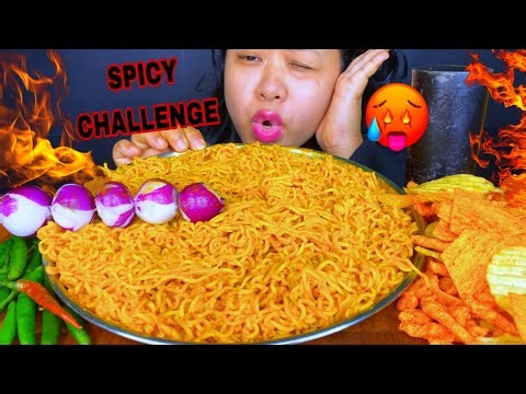 EATING SPICY MAGGI CHALLENGE WITH VARIETIES CHIPS, ONIONS & CHILLIES | MAGGI EATING MUKBANG ASMR