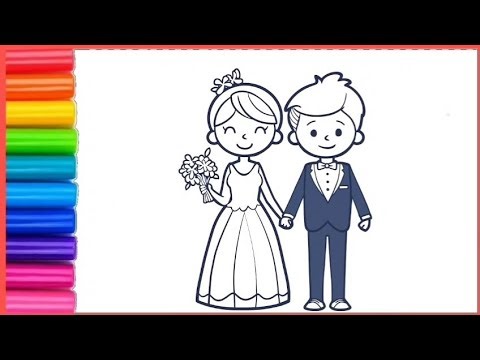 How to Draw Princess Bride Groom Drawing | Bride & Groom Drawing Step by Step | Wedding Drawing 