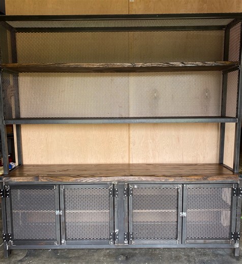Industrial Steel Credenza With Hutch Top: Rustic Wood Console - Etsy