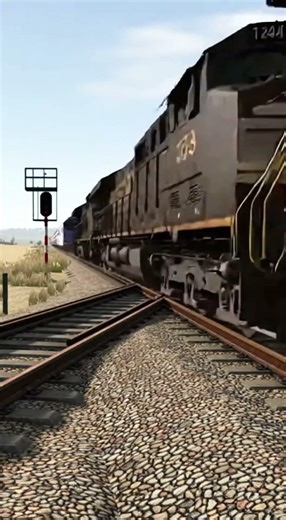 Slow Freight Train Meets a High-Speed Train at a Junction #train #trainsim #railtrack