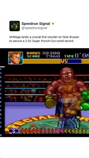 MrMega lands a crucial first counter on Nick Bruiser to secure a 2:32 Super Punch-Out world record.