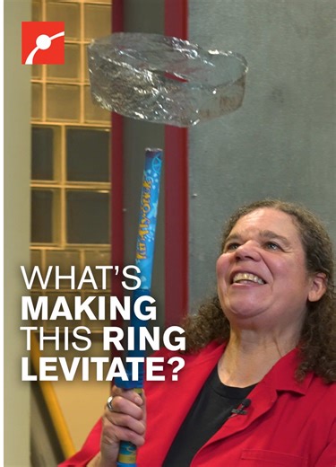 What makes this foil ring float with no strings attached? ⚡️ It's the power of static electricity! When a Van de Graaff generator transfers negative charges to the ring, it levitates, thanks to the repelling force between like charges. #Science #Electricity #VandeGraaff #ScienceExperiment #MindBlowingFacts
