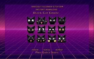 Black Cat 12 Emote Pack für Discord | Süßes und ausdrucksstarkes Katzen-Emoji-Set | Sofortiger Download für Streamer und Gamer - Etsy.de