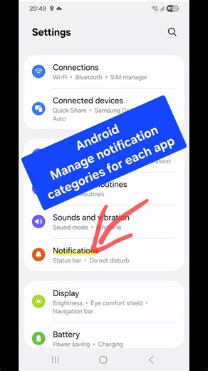 Android Manage notification categories for each app