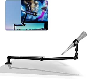 Low Profile Microphone Arm Stand, rubesee Mic Boom Arm with Desk Mount Clamp/Screw Adapter/Microphone Clip, Fully Adjustable Rotatable Aluminum Low Arm Desk Mount for Podcast/Streaming/Gaming/Office