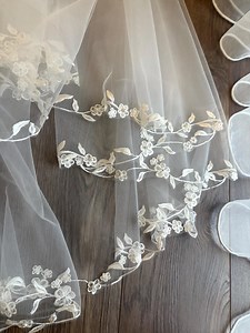 Romantic Two Tier Bridal Veil With Embroidered Floral Edge and Pearls, Ivory Wedding Veil - Etsy