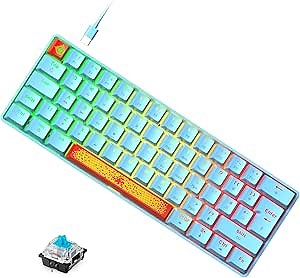 LexonElec 60% Wired RGB Gaming Keyboard,62 Keys Compact Mechanical Keyboard New Degsin Keycaps,Detachable USB Type-C,Blue Switch 18 LED Chroma Backlit for Typists and Gamers-Blue