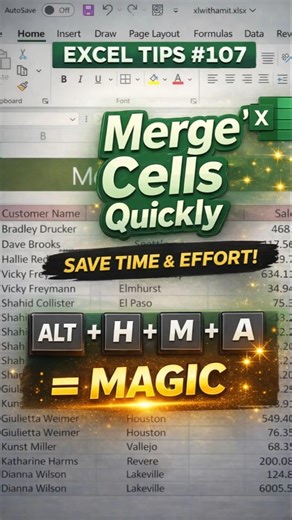 Don't miss this trick! Merge cells instantly! #excel #spreadsheetmagic #exceltips #data #exceltricks