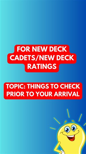 🟥SUBJECT: THINGS TO CHECK PRIOR TO ARRIVAL (For New Deck Cadets & new Deck Ratings) ***please check your company specific checklist regarding this ================= Has the following equipment been prepared and checked? - Bridge movement book / course and engine movement recorder - Clock synchronisation - Bridge and engine room telegraphs - RPM indicators - AIS - Navtex receiver - Echo sounder (to be time/date/position marked and left in operation) - Electronic navigational position fixing syst