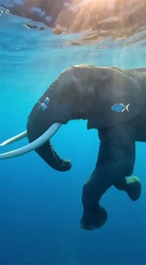 A breathtaking high definition cinematic sequence of a massive African elephant swimming gracefully