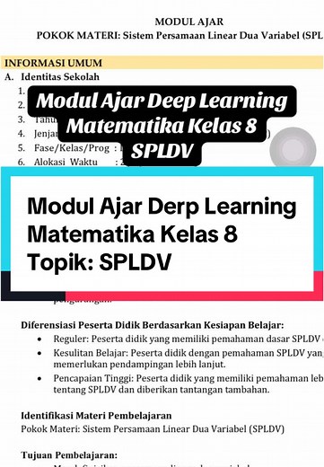 Modul Ajar Derp Learning Matematika Kelas 8 SPLDV