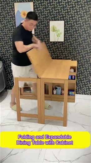 Folding and Expandable Multifunction Dining Table with Hidden Storage Design Cabinet