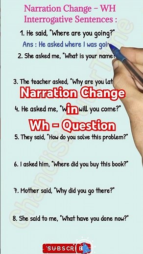 Narration Change in Wh - Questions | Interrogative Sentences #narration #grammar #shorts