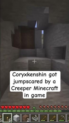 Coryxkenshin got jumpscared by a Creeper Minecraft in game