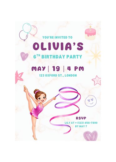Rhythmic Gymnastics Birthday Invitation Template | Editable Canva Invite | Gymnast Birthday Party | Printable Kids Gymnastics Invitation - Etsy