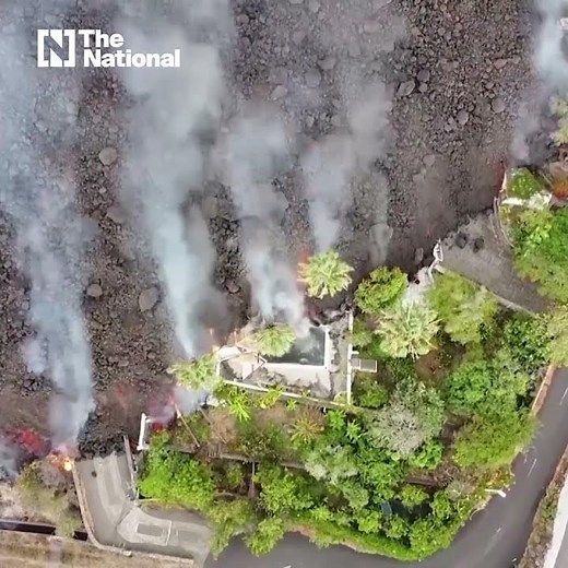 Watch as lava from a volcano on Spain's La Palma island falls into a pool