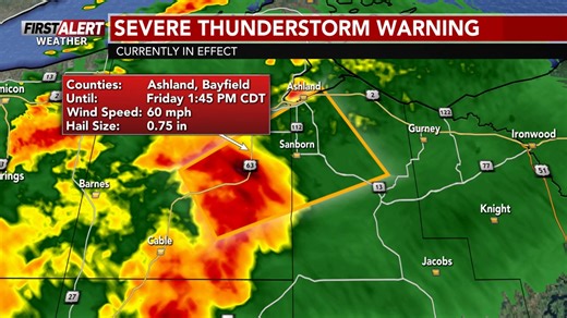 #FirstAlertWeather: A SEVERE THUNDERSTORM WARNING is currently in effect for portions of Ashland, Bayfield County until Aug 22 1:45PM. The potential exists for damaging winds, hail, and downpours. More details at wsaw.com and on the First Alert Weather App. | WSAW NewsChannel 7