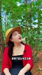 The girl found a food tree in the forest. 😮