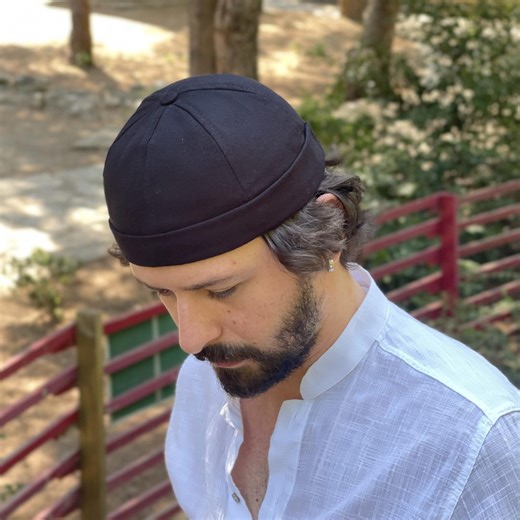 Black Cotton Docker Cap, Adjustable Fabric Skull Cap, - Etsy