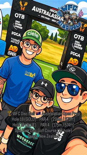 WFC Disc Golf on Instagram: "🏆 WFC Disc Golf 🇳🇿 Australasian Open Prep Hole 18 is pure theatre to finish the round. Conor steps up on the Gold layout and unleashes a huge placement drive, while Kelvin and Maree take the slightly shorter but no less demanding Blue route. No matter the tee, everyone must commit to the same task first: clear right of the mandatory tree and land in position. Miss that, and the hole bites back immediately. From there, it’s all eyes on the island green. This is whe