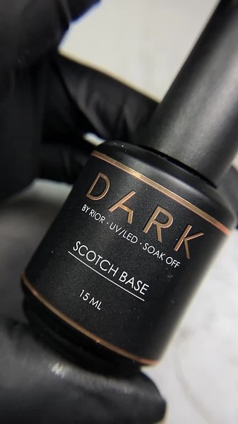 LIST OF THE MATERIALS: DARK scotch base MAGIC GEL SYSTEM paper forms DARK iron gel 02 AKZENTZ premium oval brush Nail clips Metal base file 120gr DARK medium gel 02 AKZENTZ shine ON top coat