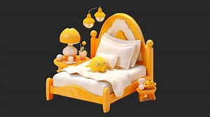 【Maya场景建模】卡通卧室“床”模型制作，超适合零基础练习的简单案例