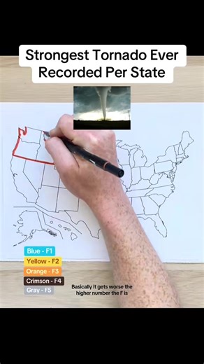 Worst tornado size in each state #usa #fyp #map #tornado #snow | tornadoes