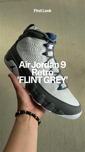 GOAT Sneakers on Instagram: "Back for the first time in more than 20 years. The Air Jordan 9 Retro ‘Flint Grey’ lands with a white leather upper, French Blue accents and dark grey overlays. Available now on the app and GOAT.com"