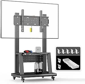Mobile TV Stand Rolling TV Cart with Wheels for 32-75 Inch Flat/Curved Led/LCD/OLED Portable Floor TV Stand with Shelf, Height Adjustable Heavy-Duty Holds up to 180lbs,Max VESA 600 * 400mm (Size 1)