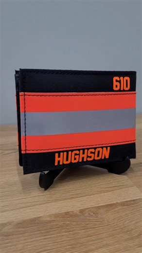 🔥 Limited edition: Carbon fiber firefighter wallet. Black and orange reflective. #firefighter #flashfiresupply #firefighterlife #bunkergear #firefighterowned #emergency | FlashFire Supply