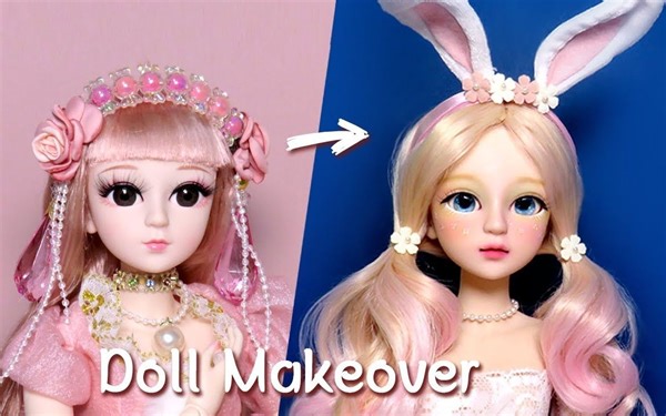 【DINGA】【娃娃改妆】粉嫩兔子少女～改妆+自制假发+服装+兔耳 [Doll Repaint]