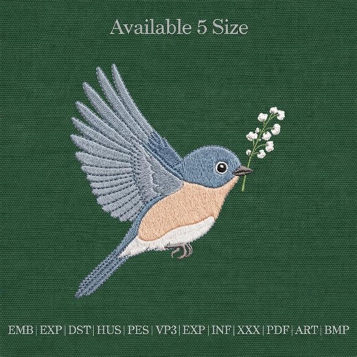 Flying Bird Embroidery Design, Blue Bird Embroidery File, Nature Animal Embroidery, Cute Bird With Flower Design - Etsy