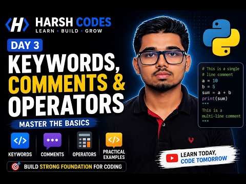 Day 3: Python Keywords, Comments & Operators | Python Tutorial for Beginners | Harsh Codes